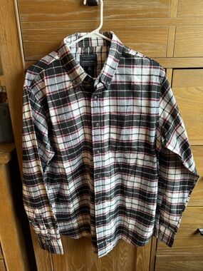 Flannel Black, White & Burgundy Plaid Button-Down Shirt
